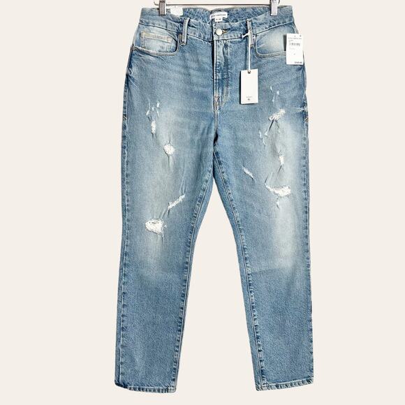 Good American Good Classic Distressed High Rise Denim Blue Jeans Size 8/29 NWT